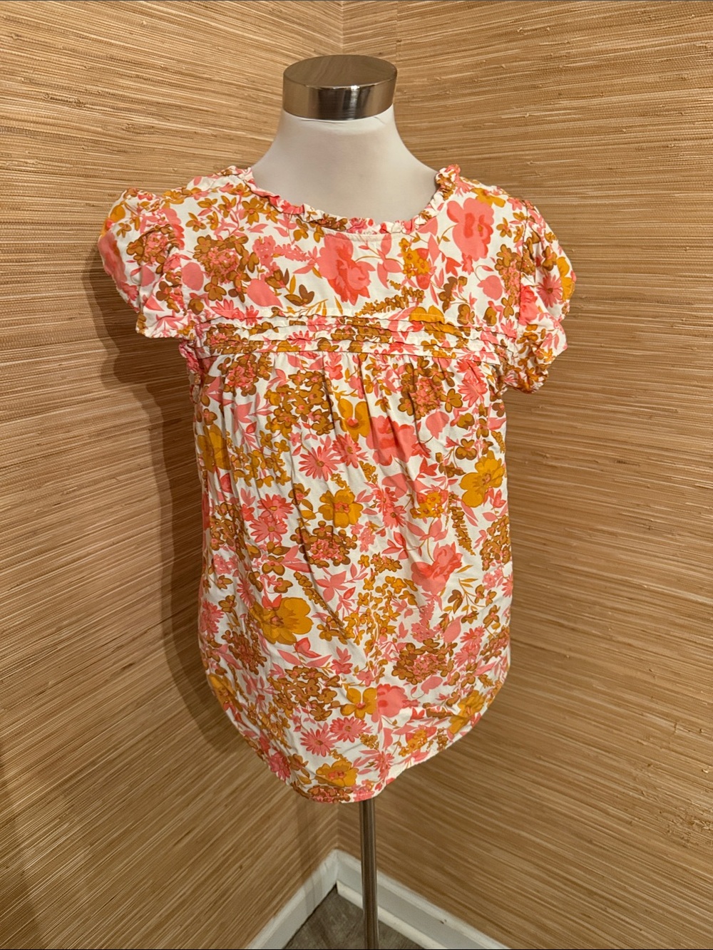LOFT Floral Puff-Sleeve Blouse in Coral & Mustard
